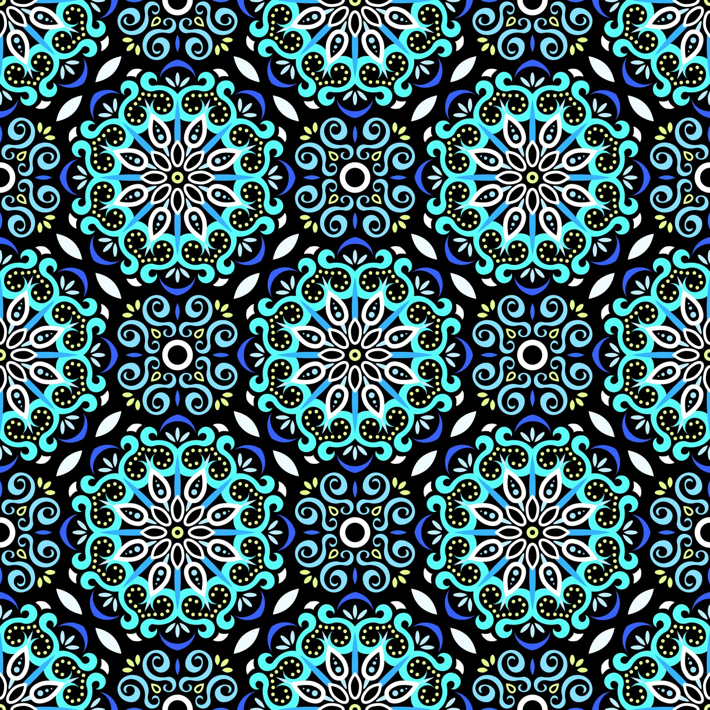 Turquoise - Blue - Green Mandala Fabric - 165