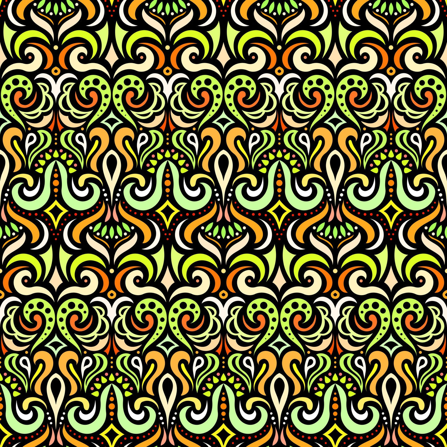 Yellow - Green - Orange Abstract Doodle Fabric 1001