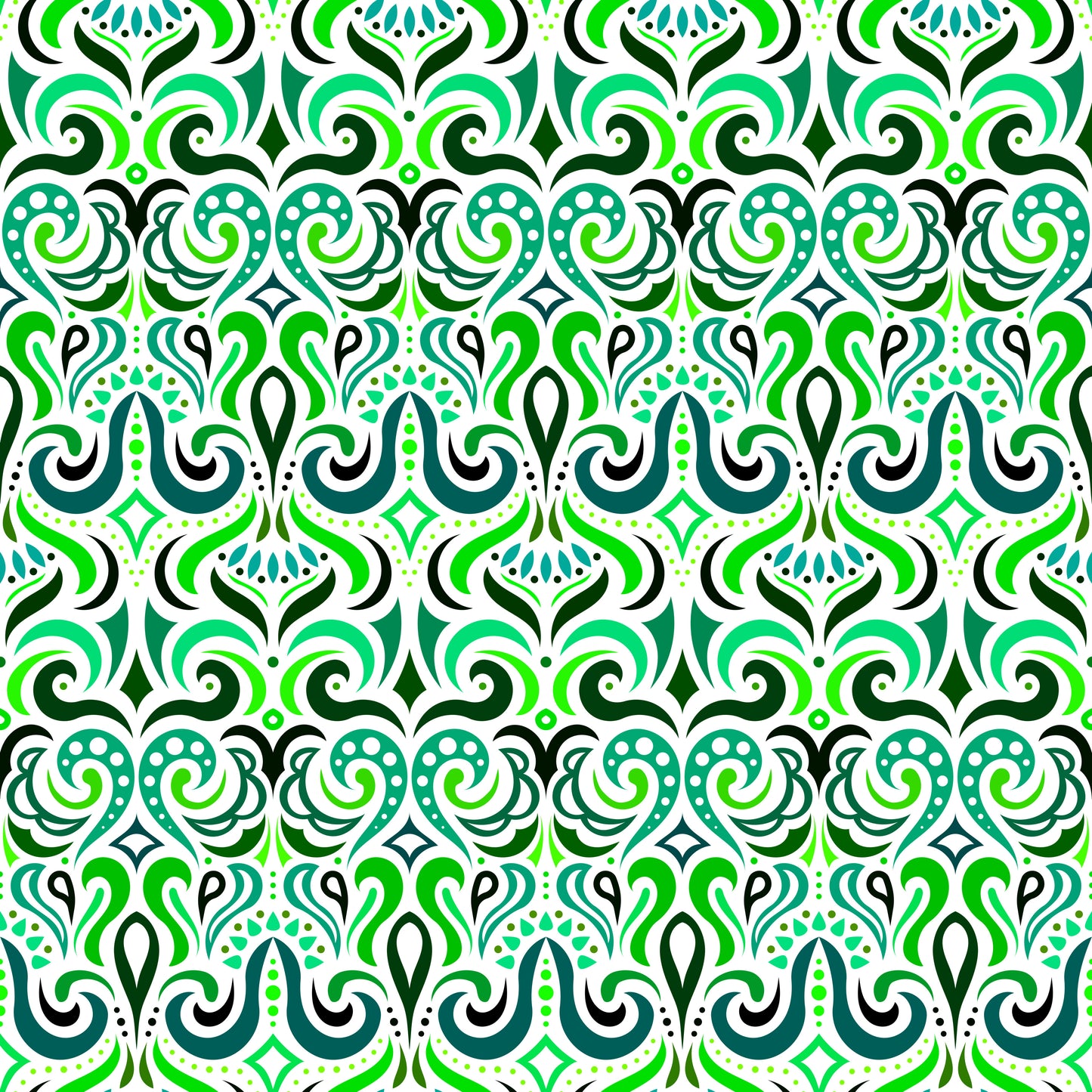 Green - Turquoise Abstract Doodle Fabric 1001i