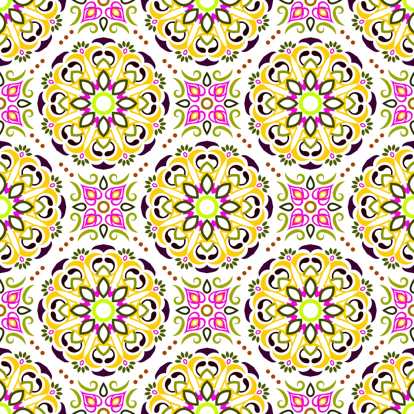Yellow - Pink - Green Mandala Fabric - 160i