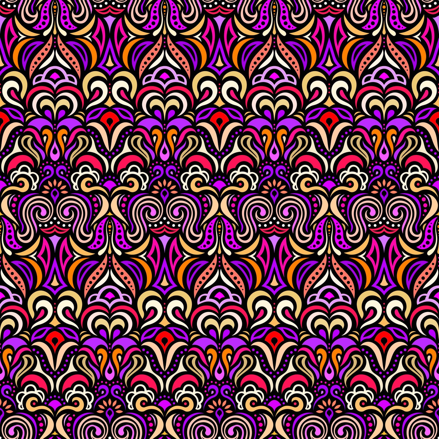Yellow - Red - Purple Abstract Doodle Fabric 1008.3