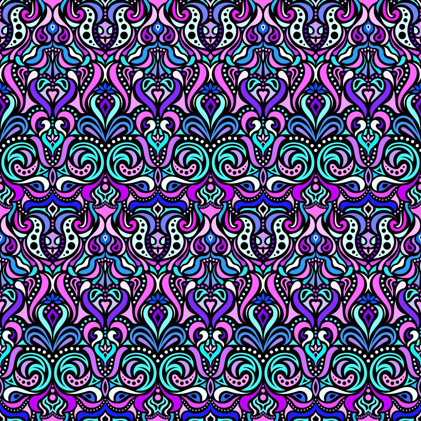 Pink - Turquoise - Purple Abstract Doodle Fabric 1011.4