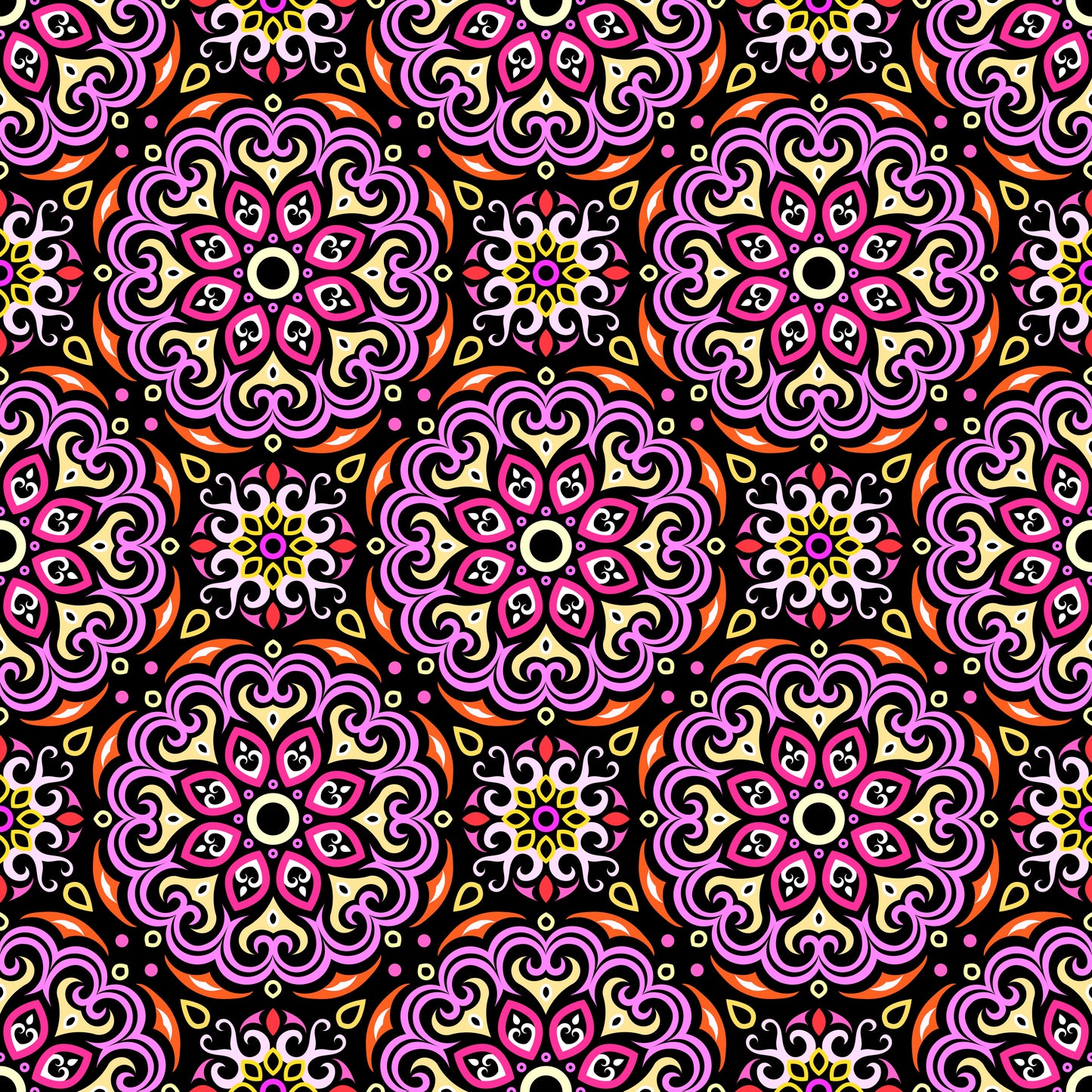 Pink - Orange - Yellow Mandala Fabric - 155
