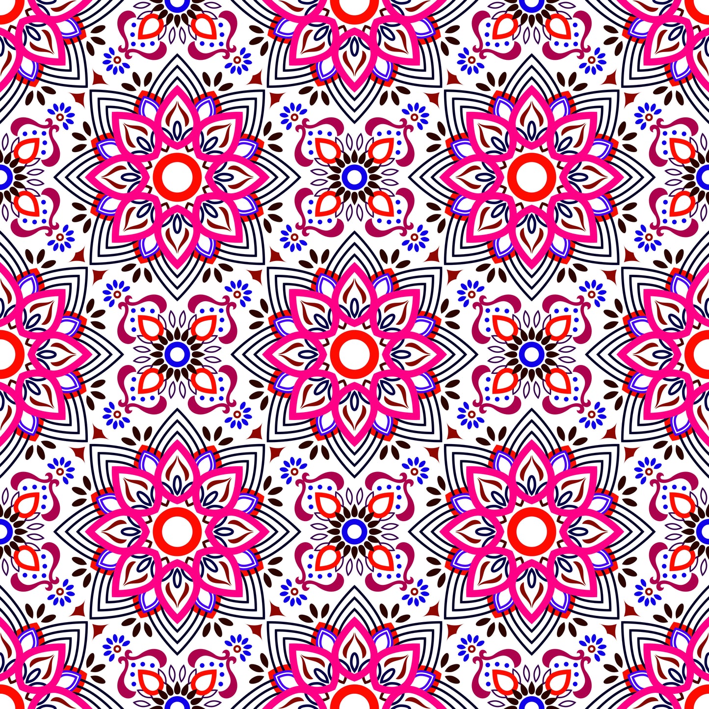Pink - Red - Blue Mandala Fabric - 145i