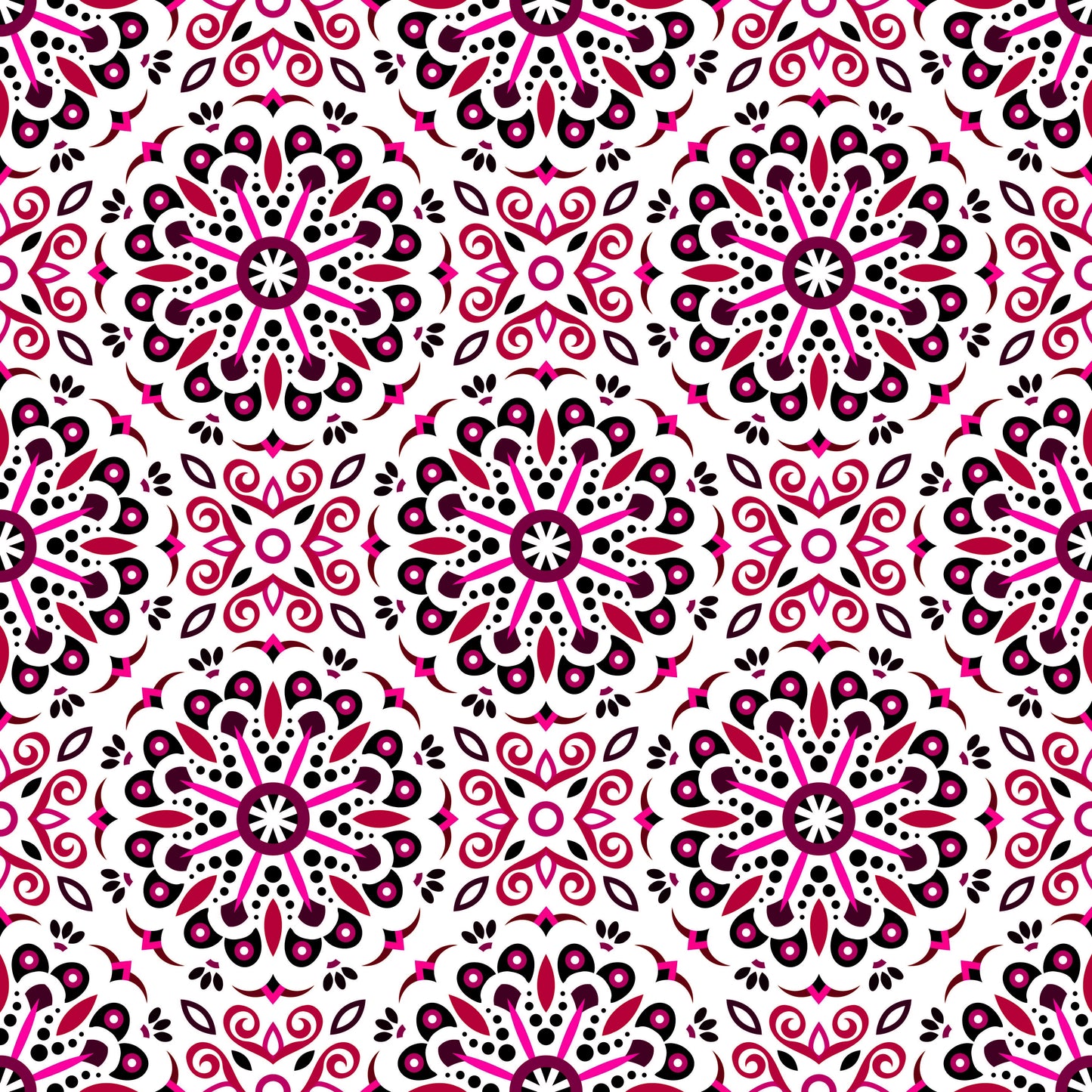 Red - Pink Mandala Fabric - 156i