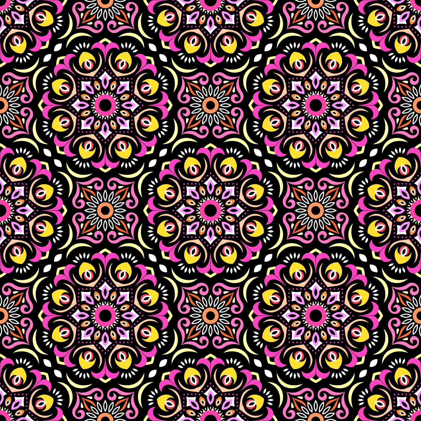 Yellow - Pink Mandala Fabric - 209