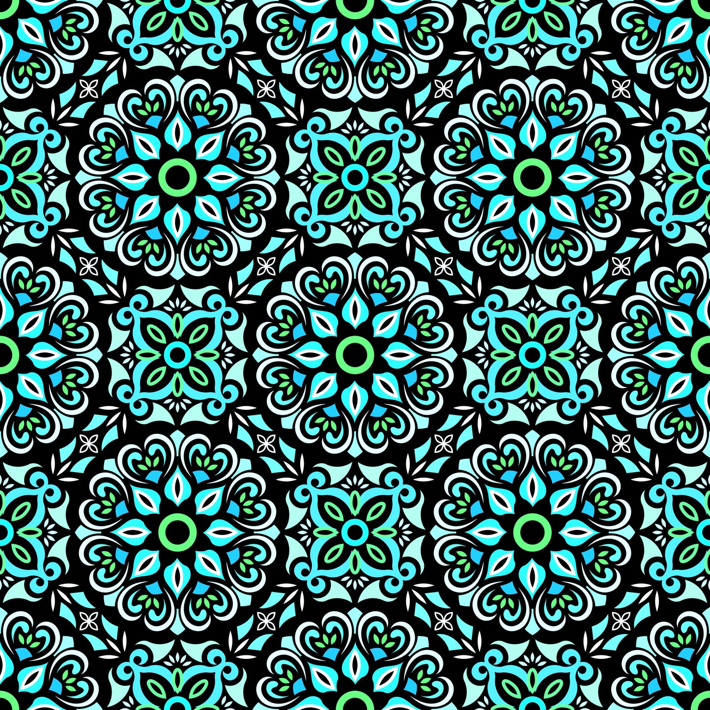 Turquoise - Green Mandala Fabric - 206