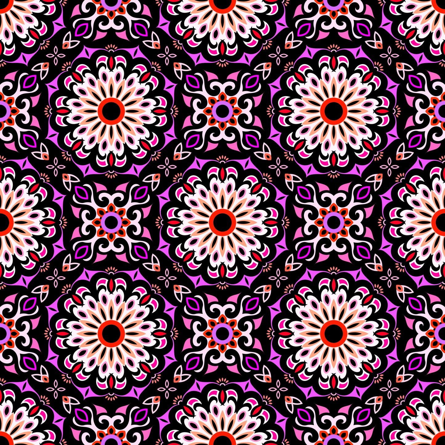 Purple - Red - Pink Mandala Fabric - 198