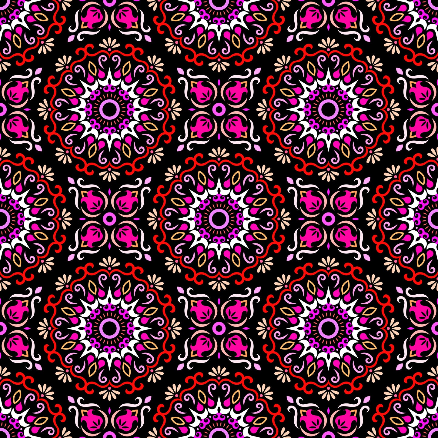 Red - Pink - Yellow Mandala Fabric - 174