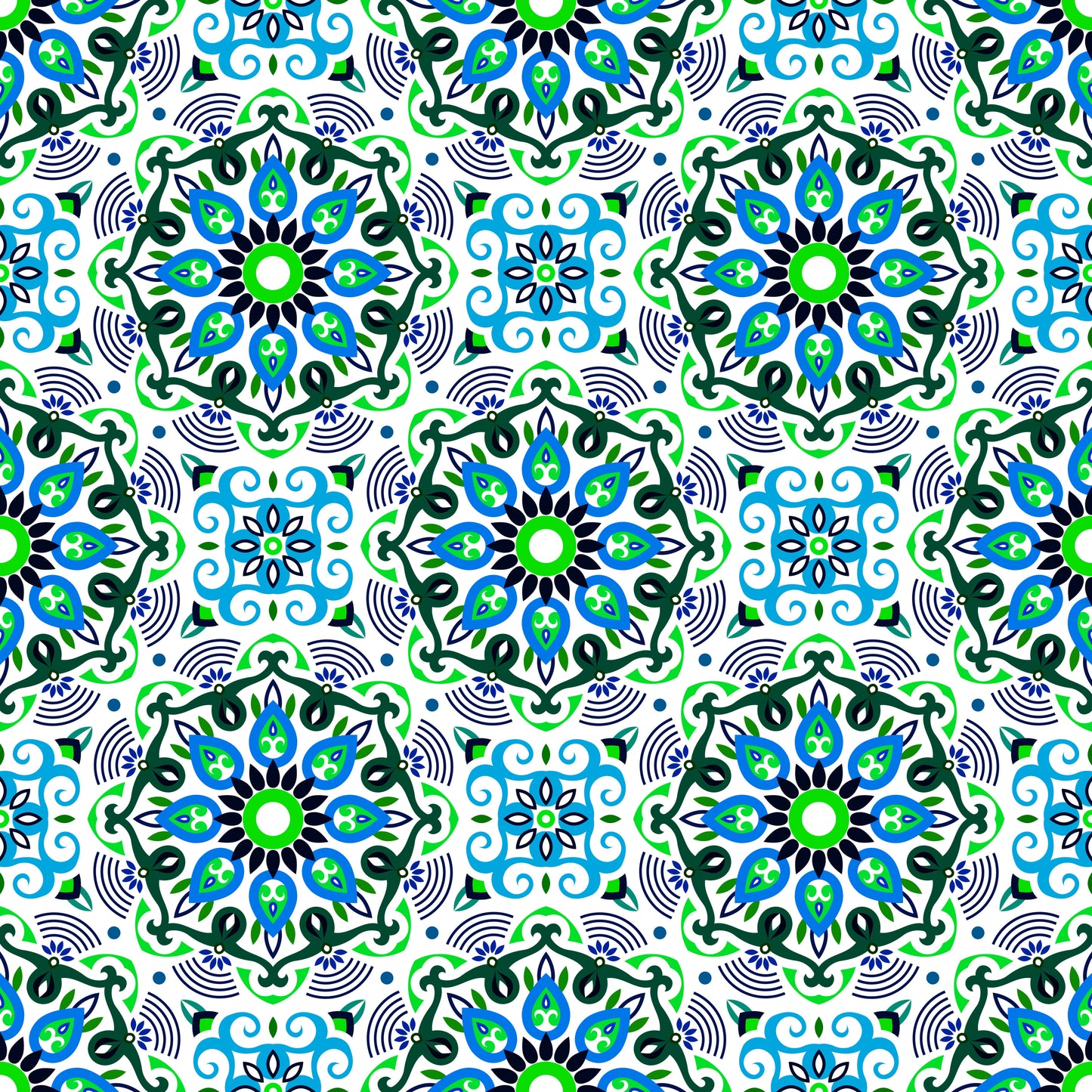 Blue - Green Mandala Fabric - 140i