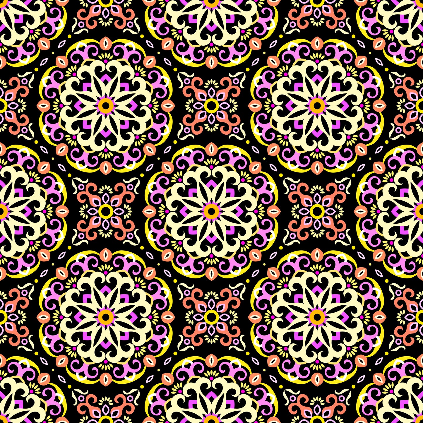 Yellow - Orange - Pink Mandala Fabric - 188