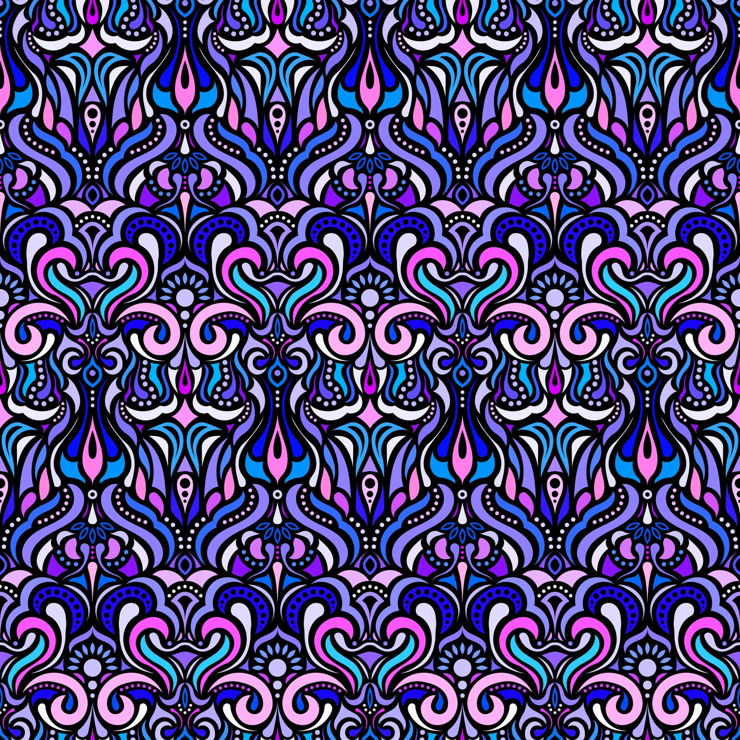 Blue - Purple - Pink Abstract Doodle Fabric 1012