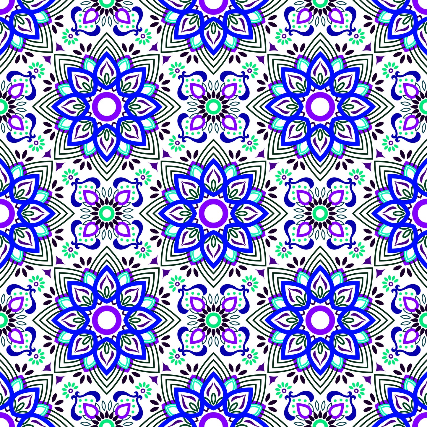 Blue - Turquoise - Purple Mandala Fabric - 145i