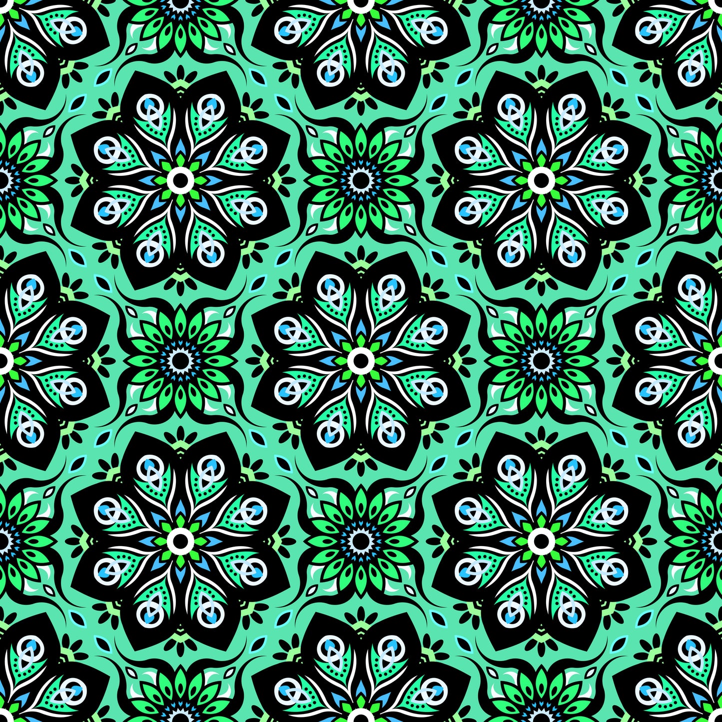 Green - Blue - Turquoise Mandala Fabric - 236