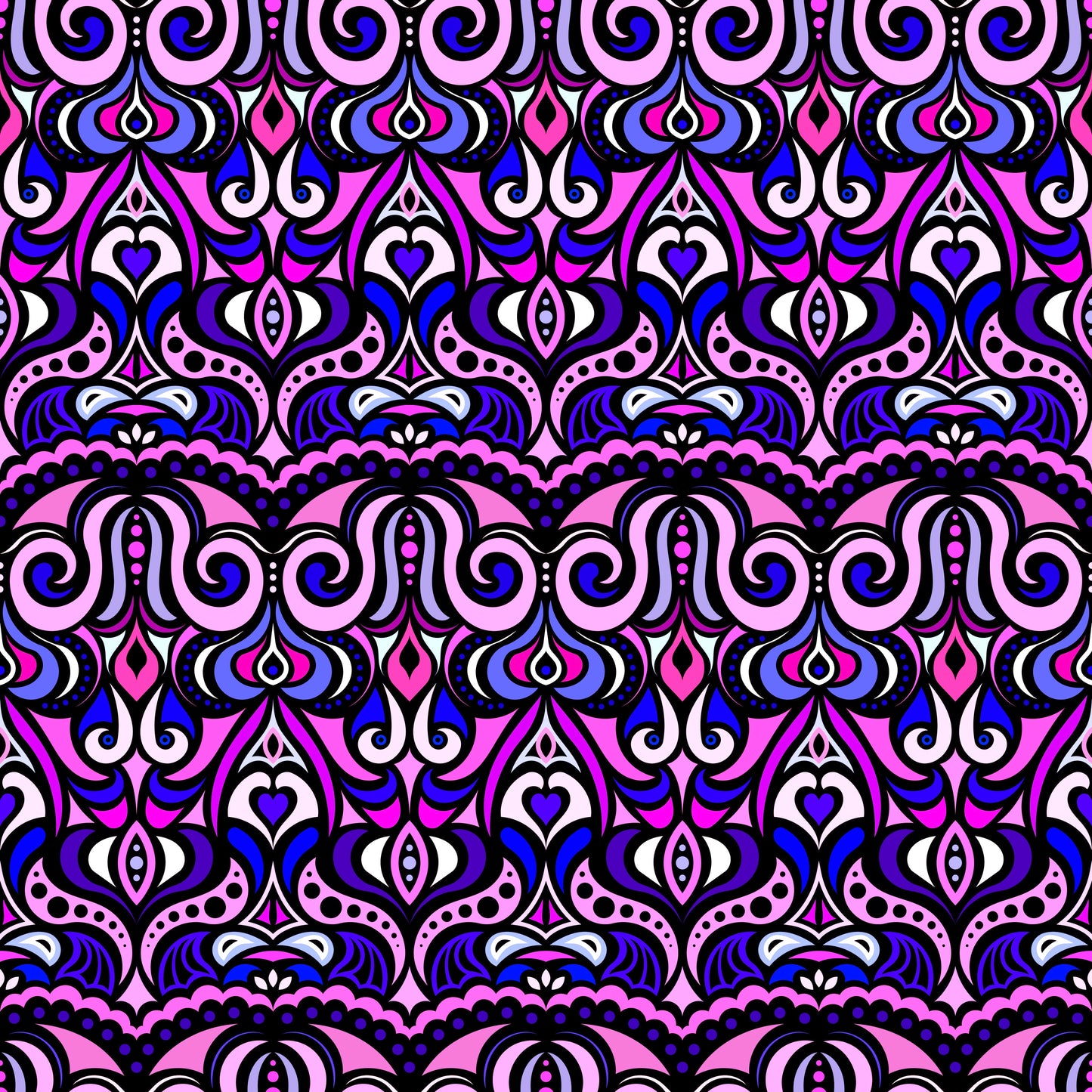 Pink - Purple - Blue Abstract Doodle Fabric 1010.2