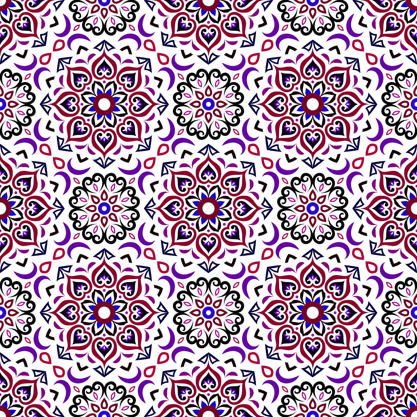 Purple - Red - Blue Mandala Fabric - 213i