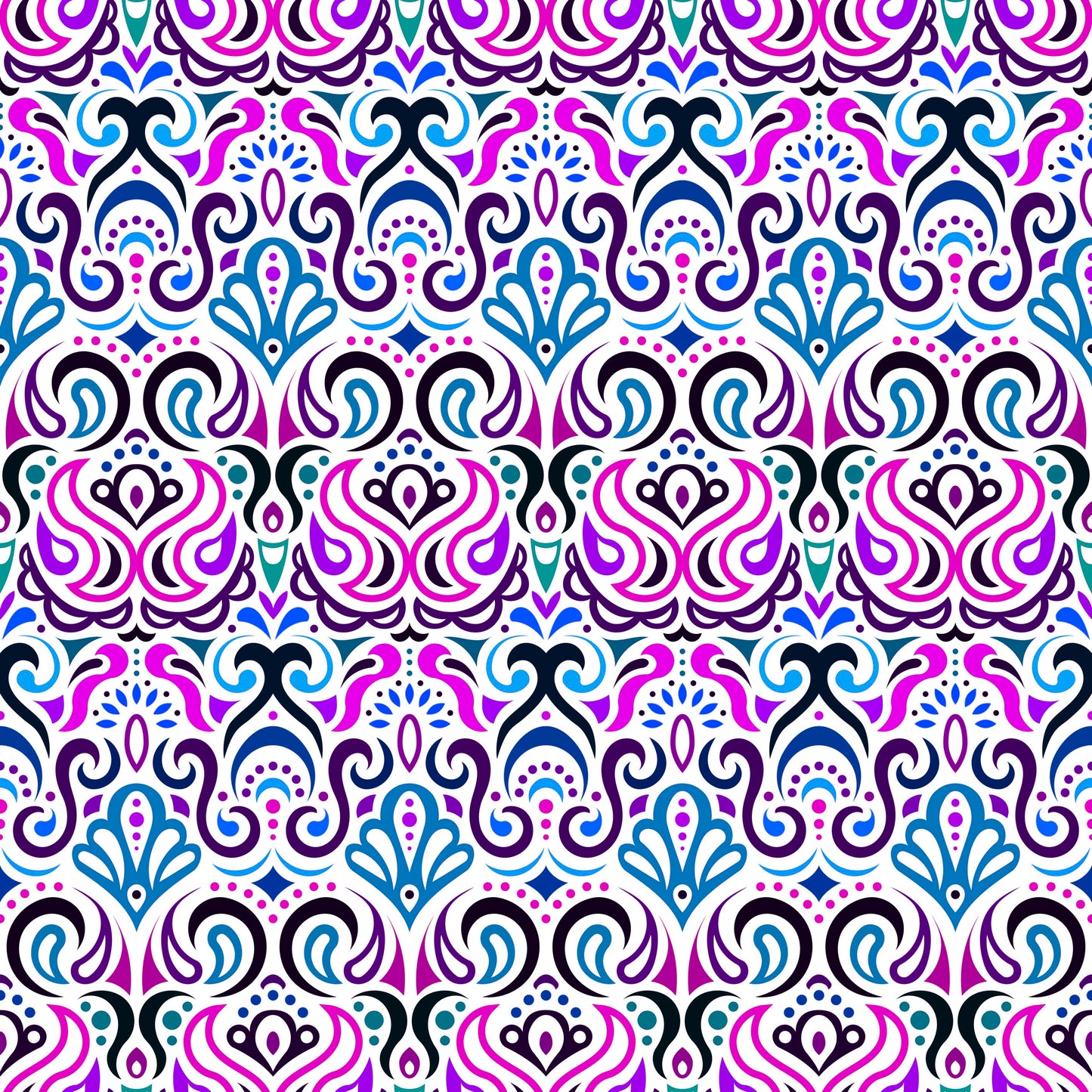 Blue - Pink - Purple Abstract Doodle Fabric 1002i