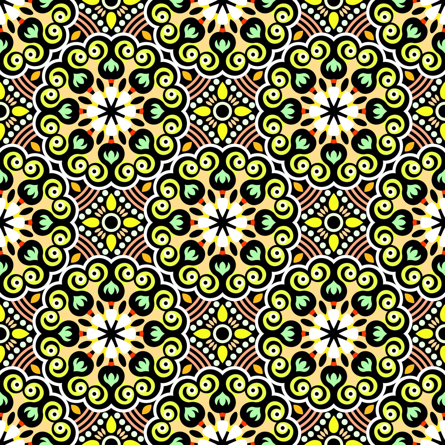 Yellow - Green - Orange Mandala Fabric - 132
