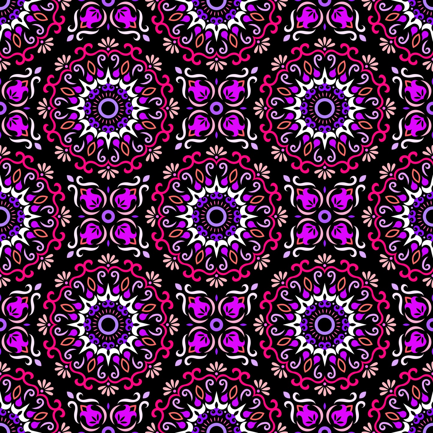 Pink - Purple - Orange Mandala Fabric - 174