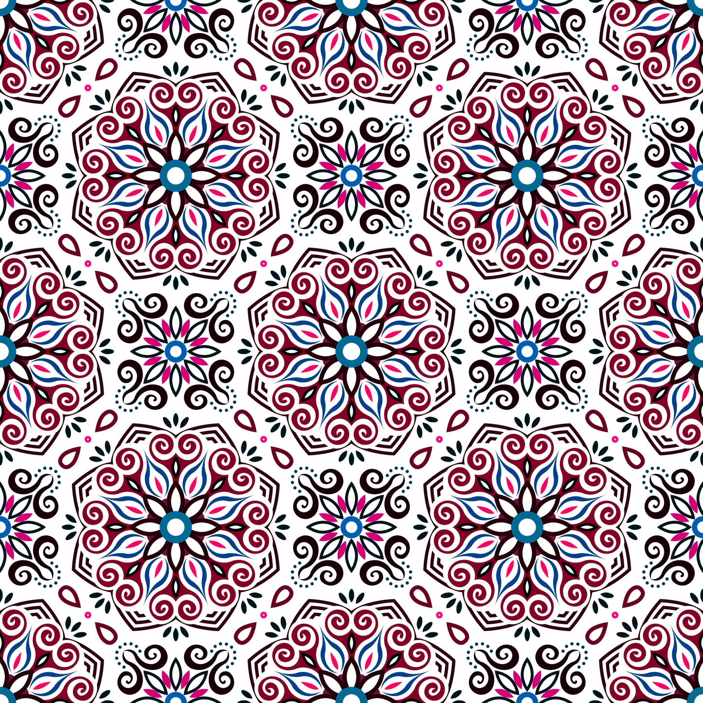 Red - Blue Mandala Fabric - 203i