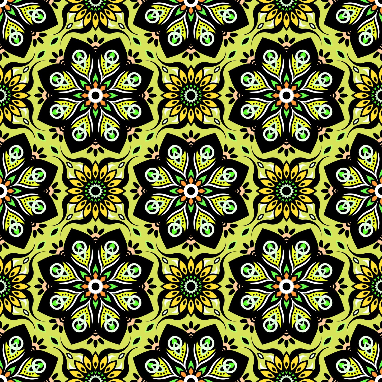 Yellow - Green - Orange Mandala Fabric - 236