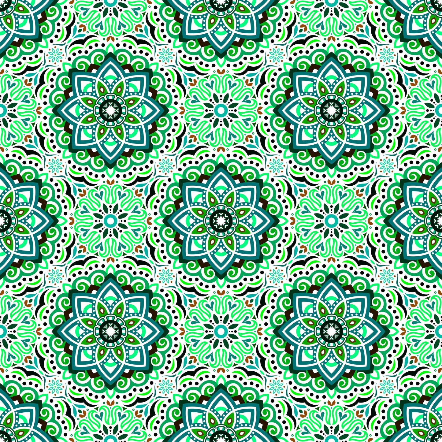 Green - Turquoise - Brown Mandala Fabric 2009.3i