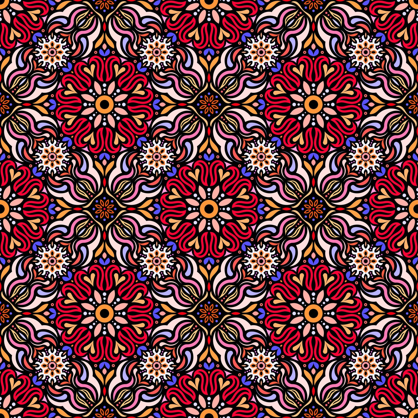 Red - Yellow - Blue Mandala Fabric 2009.2