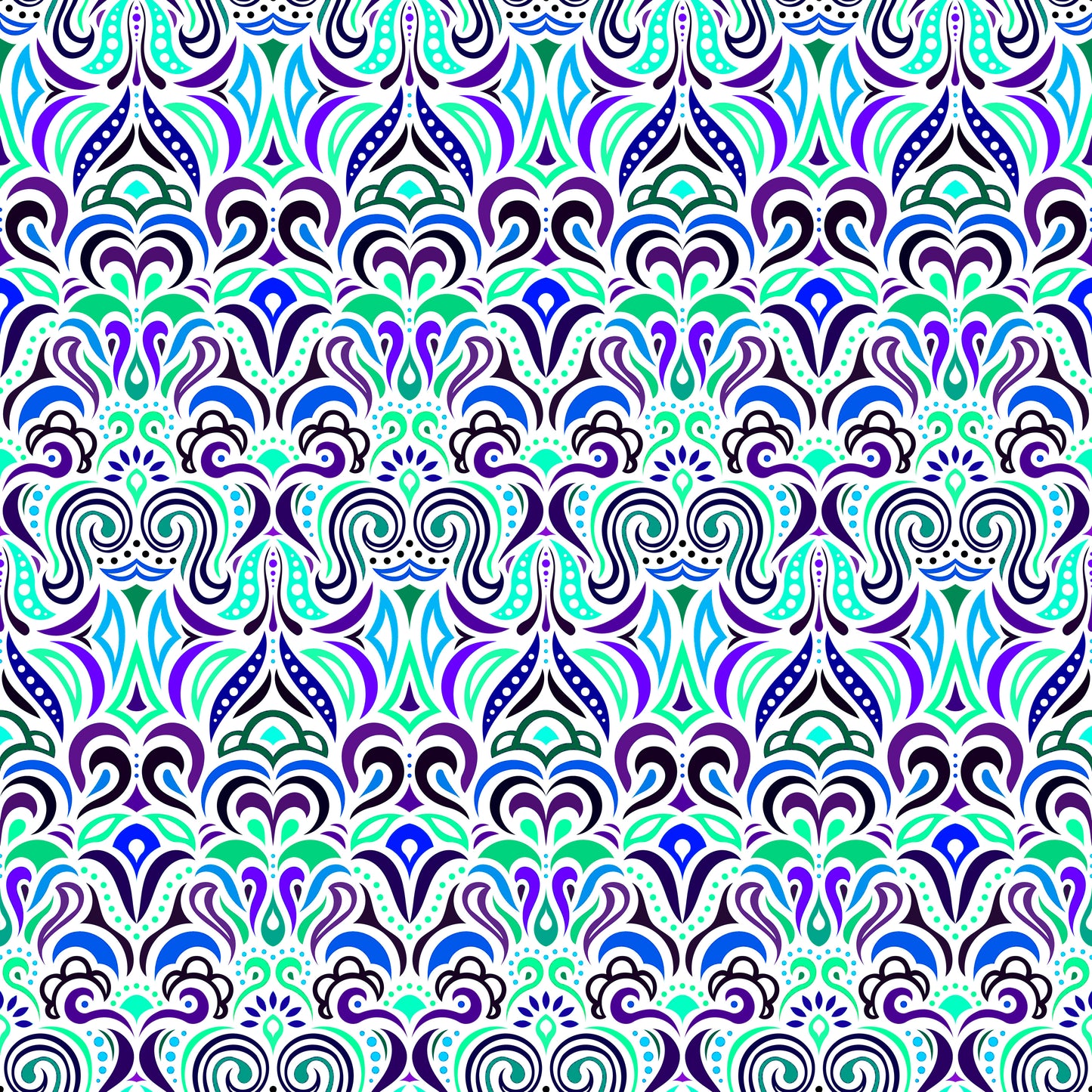 Turquoise - Purple - Blue Abstract Doodle Fabric 1008.3i