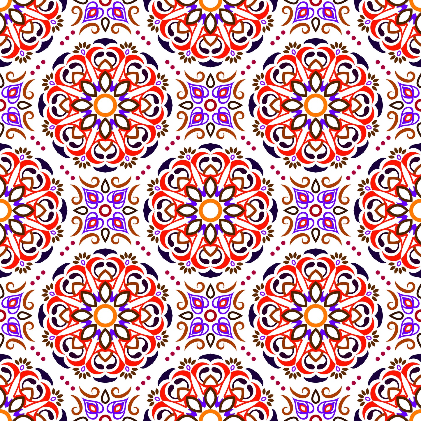 Red - Purple - Brown Mandala Fabric - 160i