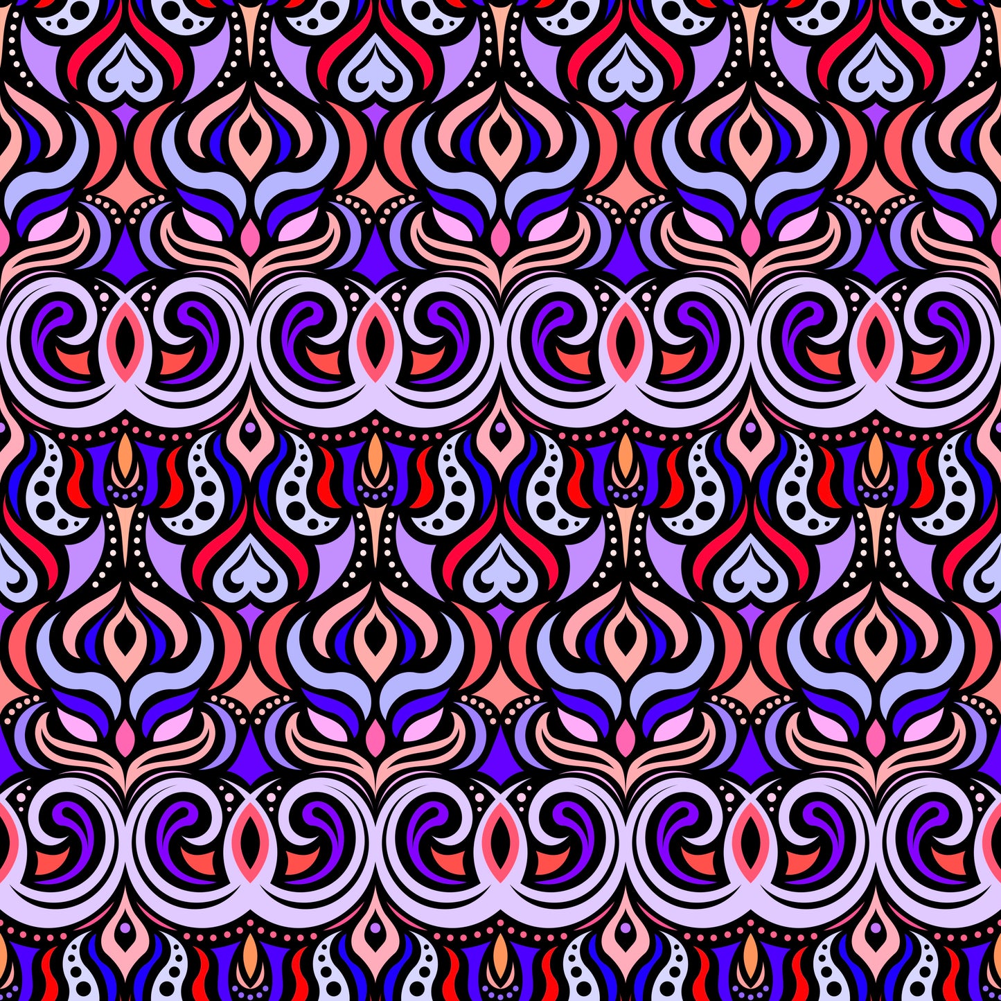 Red - Purple - Blue Abstract Doodle Fabric 1009.7