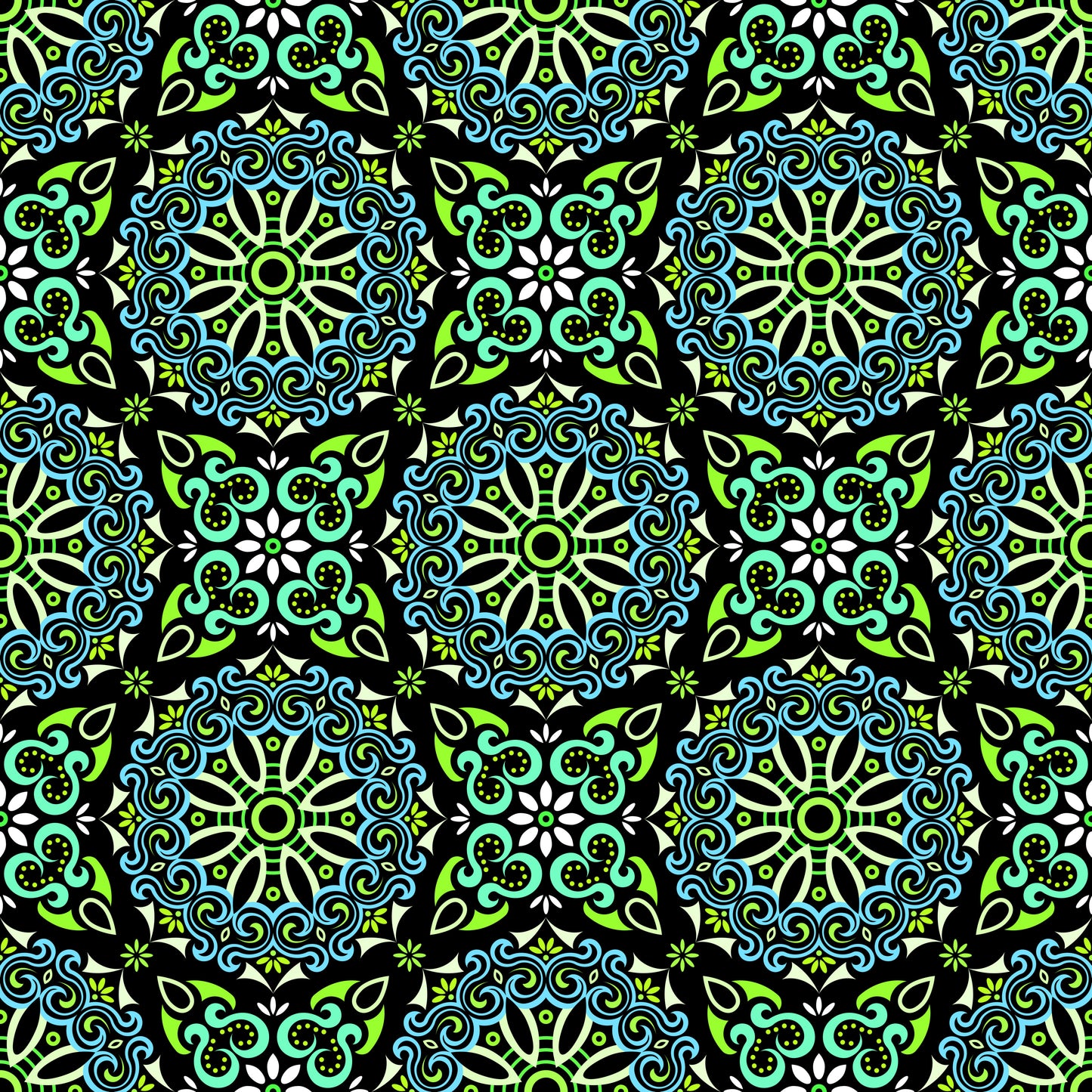 Turquoise - Blue - Green Mandala Fabric - 166