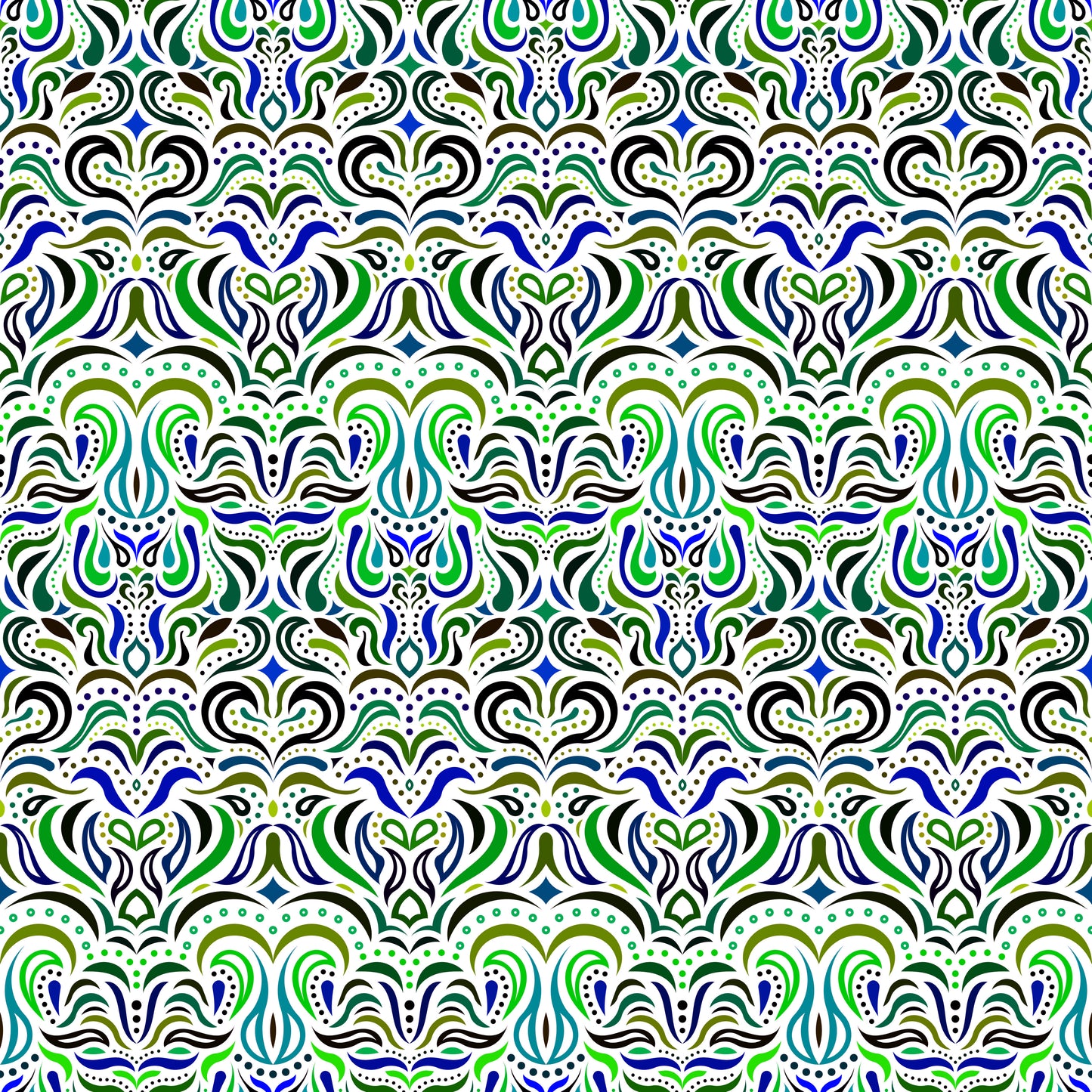 Green - Blue Abstract Doodle Fabric 1013.2i