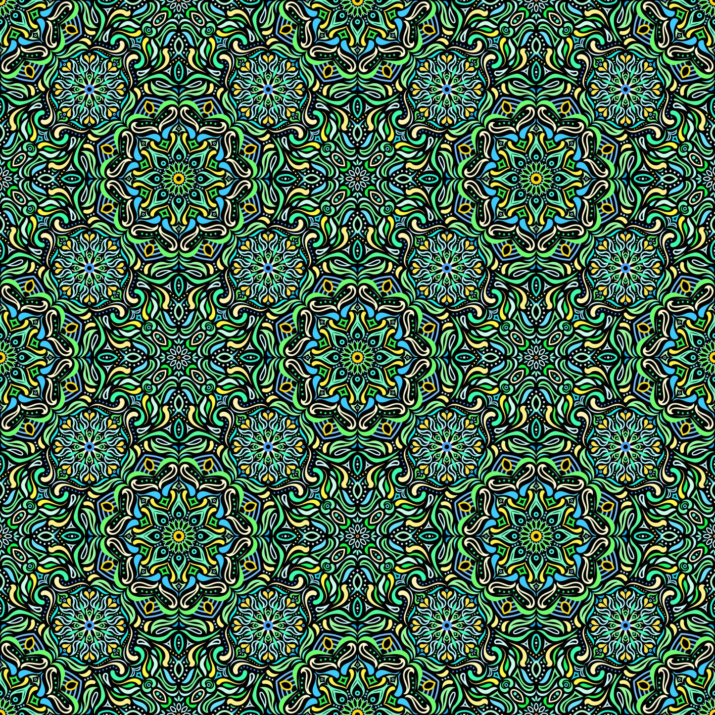 Green - Blue - Yellow Mandala Fabric 2009.4