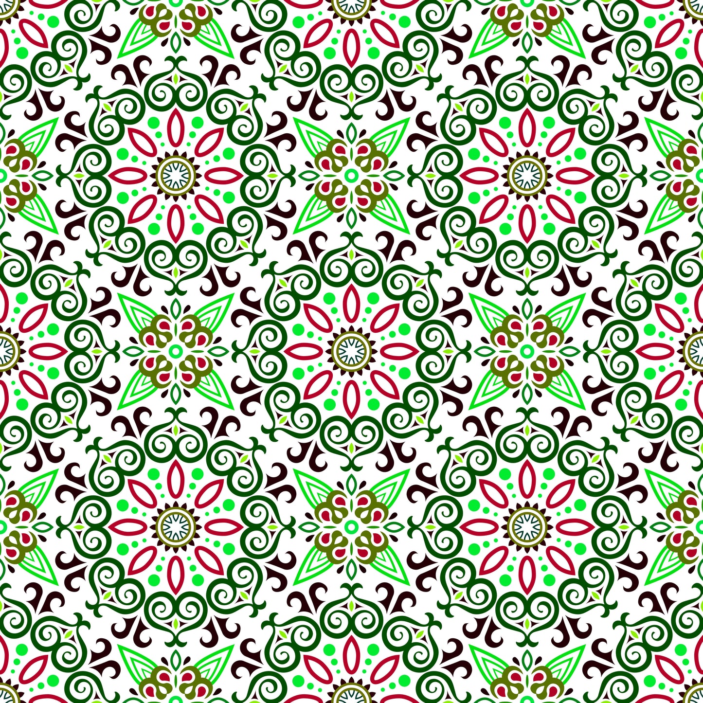Green - Red Mandala Fabric - 138i
