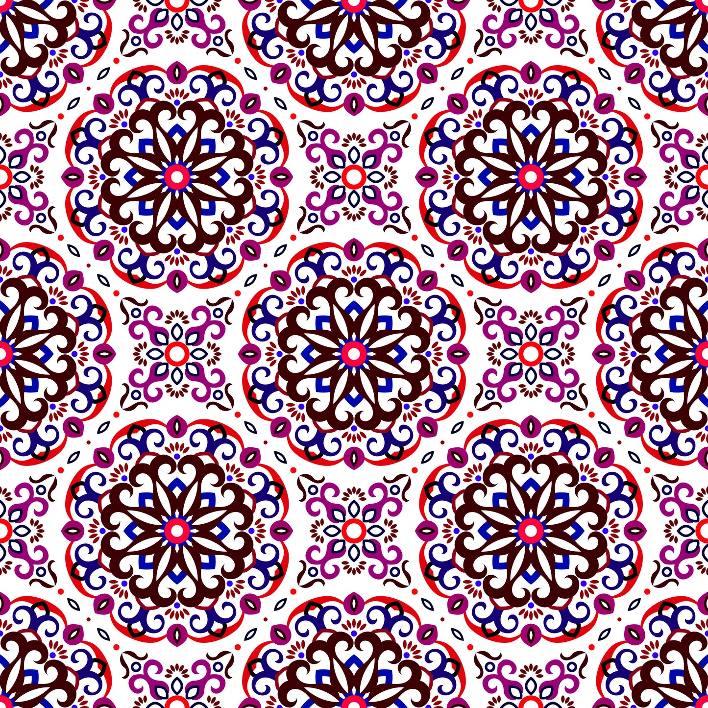 Red - Blue - Maroon Mandala Fabric - 188i