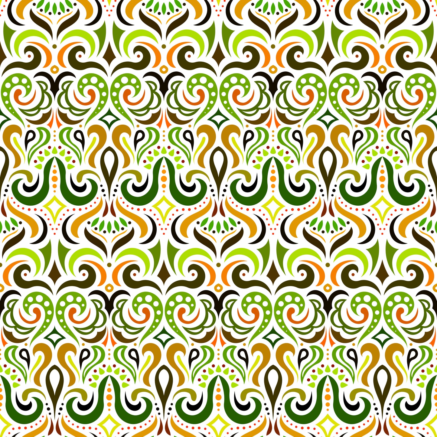 Orange - Green Abstract Doodle Fabric 1001i