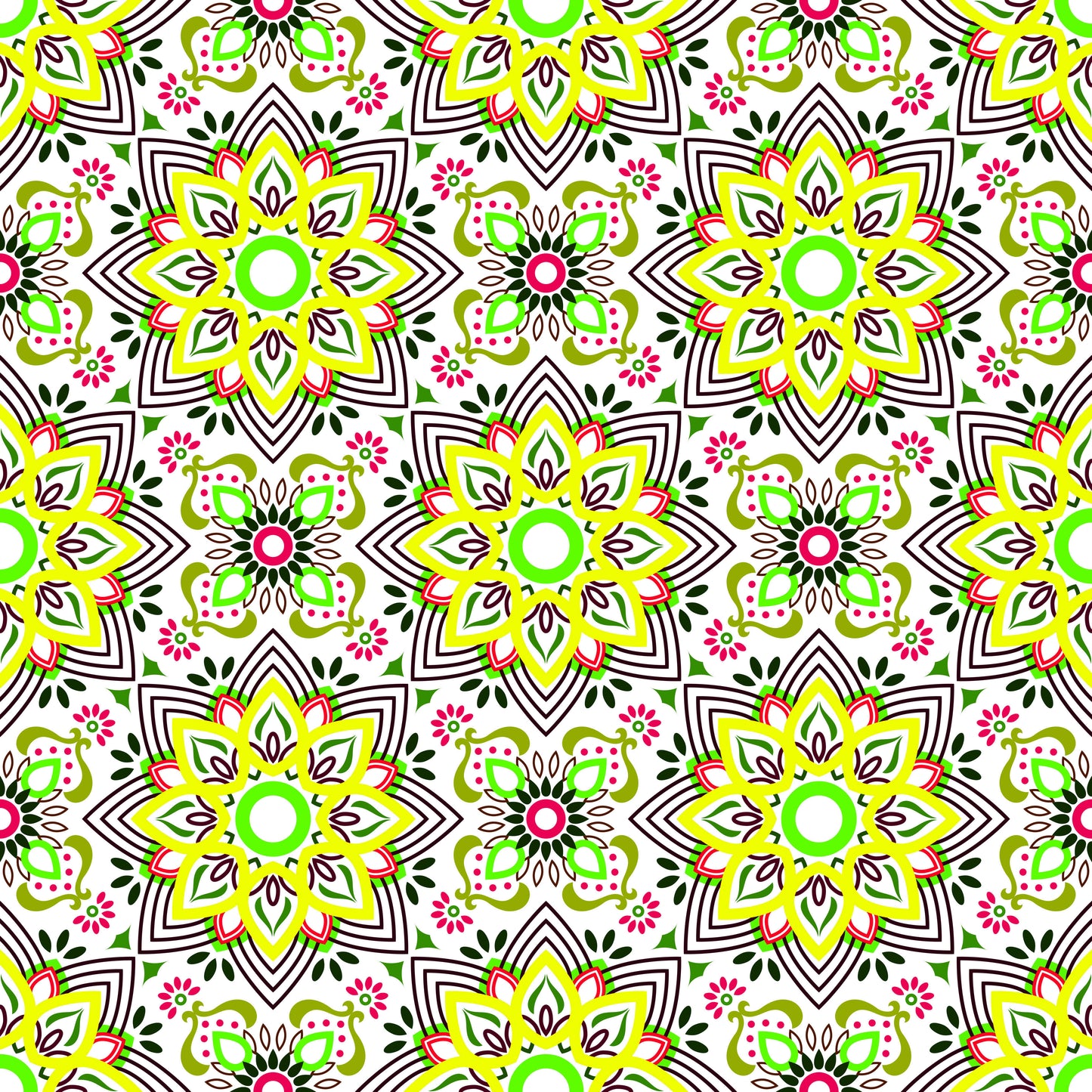 Yellow - Red - Green Mandala Fabric - 145i