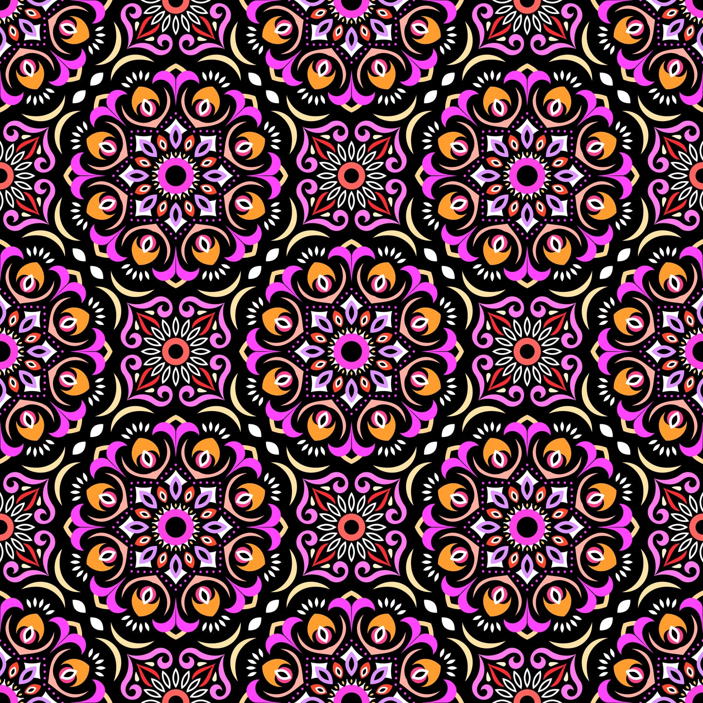 Pink - Orange Mandala Fabric - 209