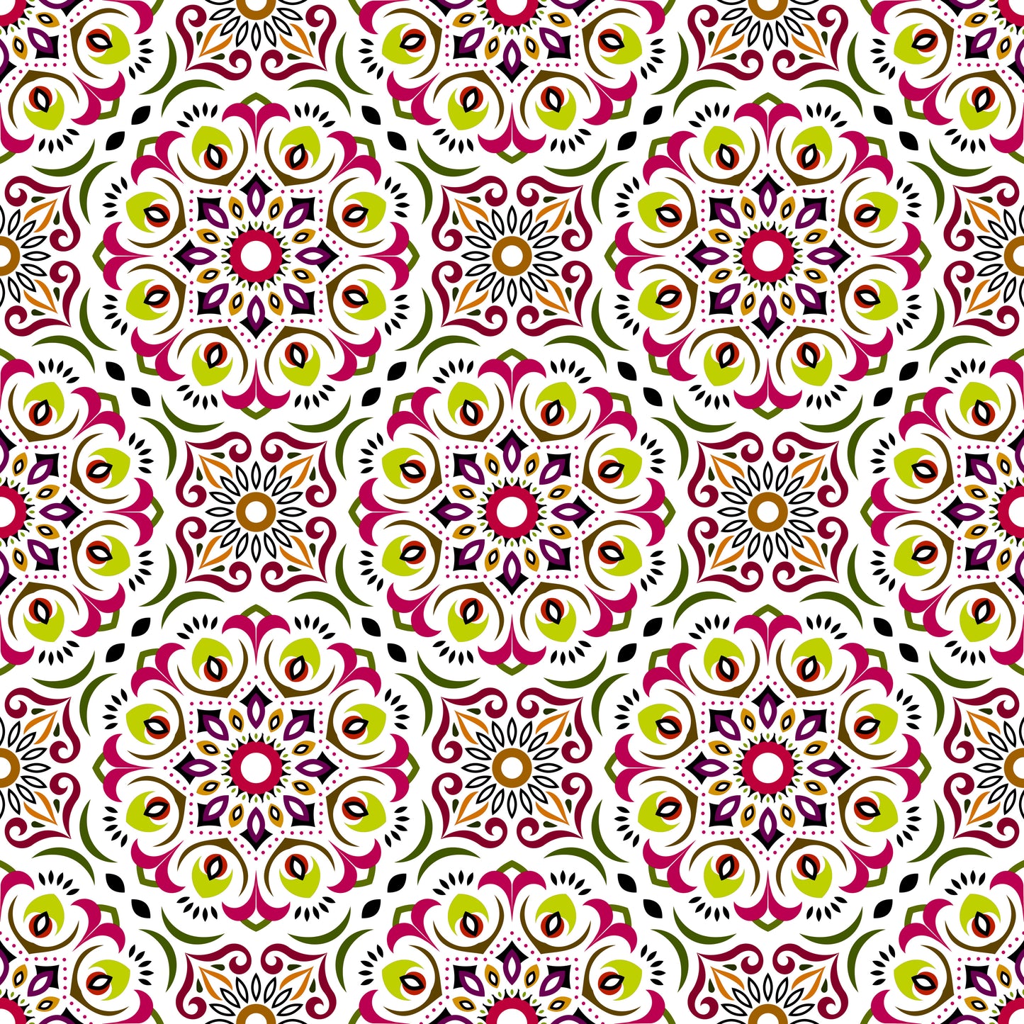 Red - Green - Yellow Mandala Fabric - 209i