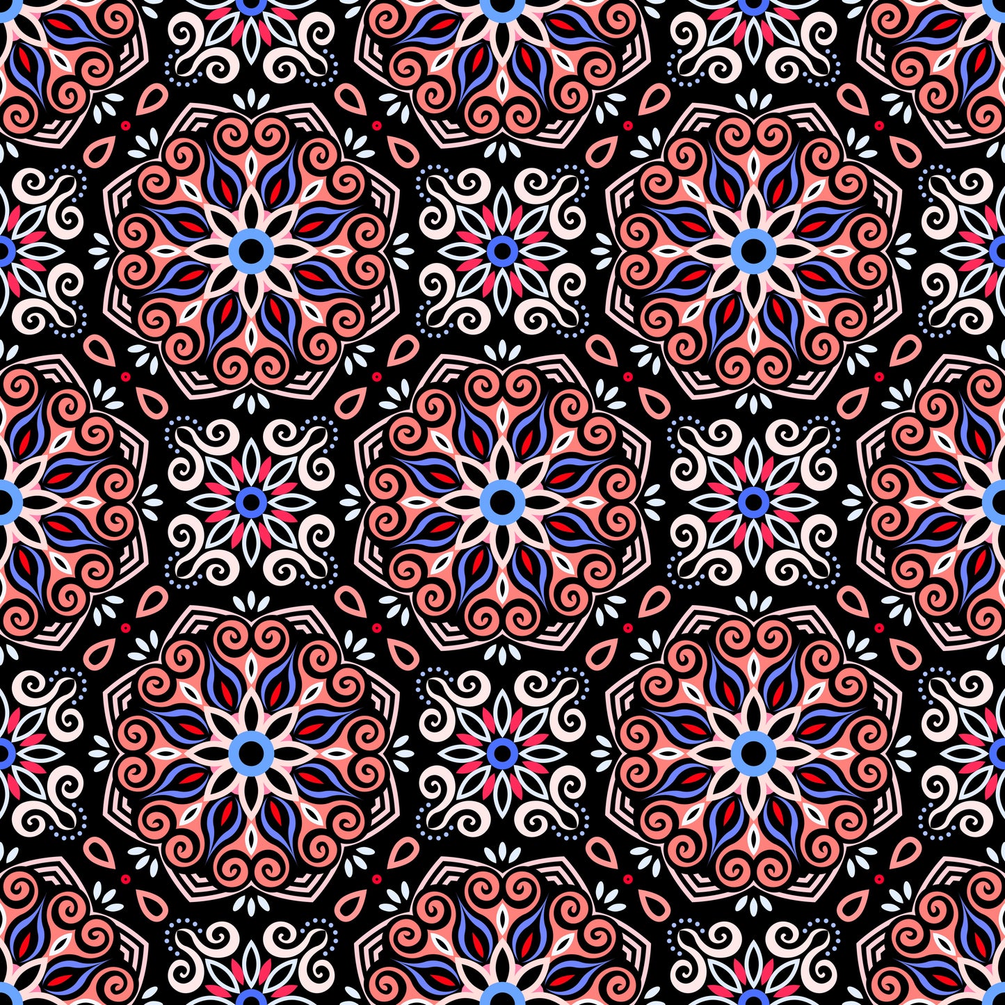 Red - Blue Mandala Fabric - 203