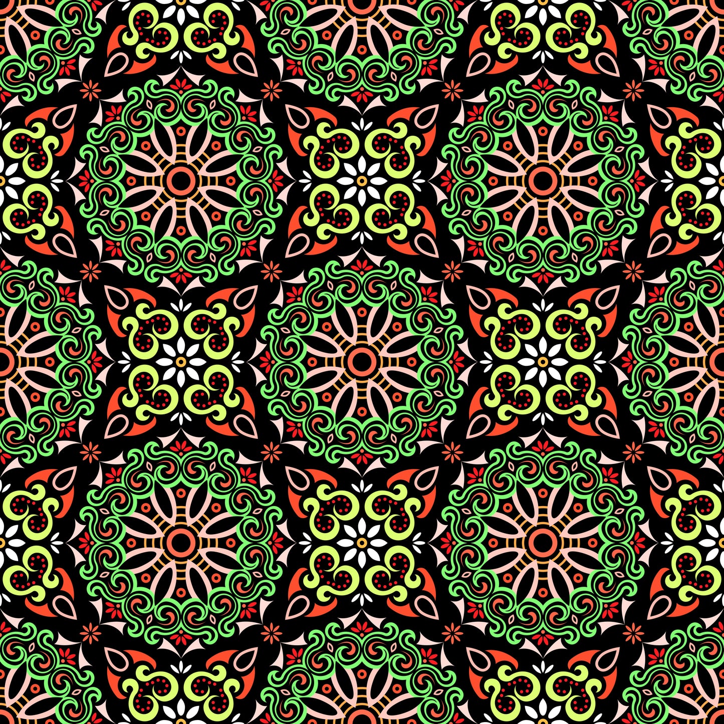 Green - Red Mandala Fabric - 166