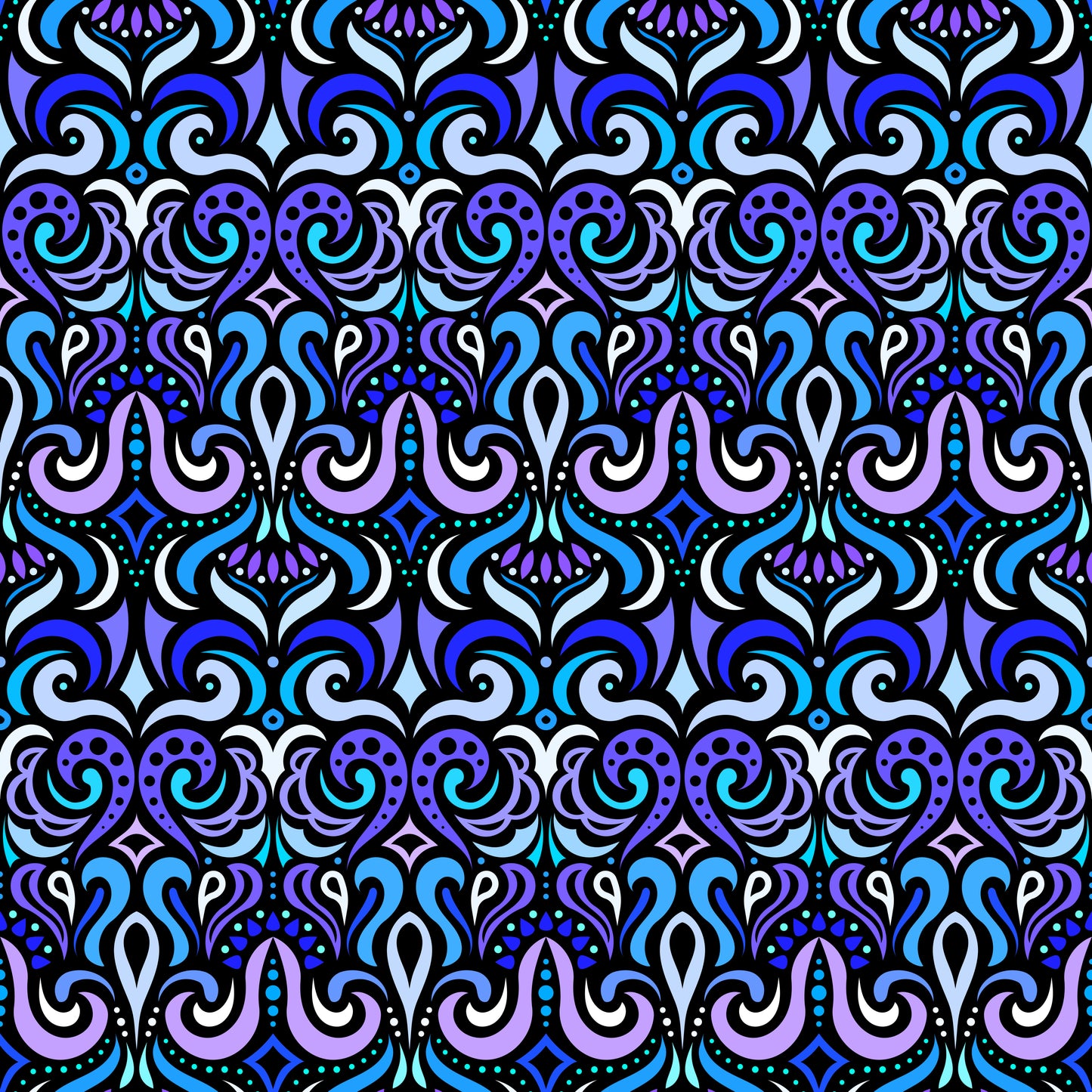 Blue - Purple Abstract Doodle Fabric 1001