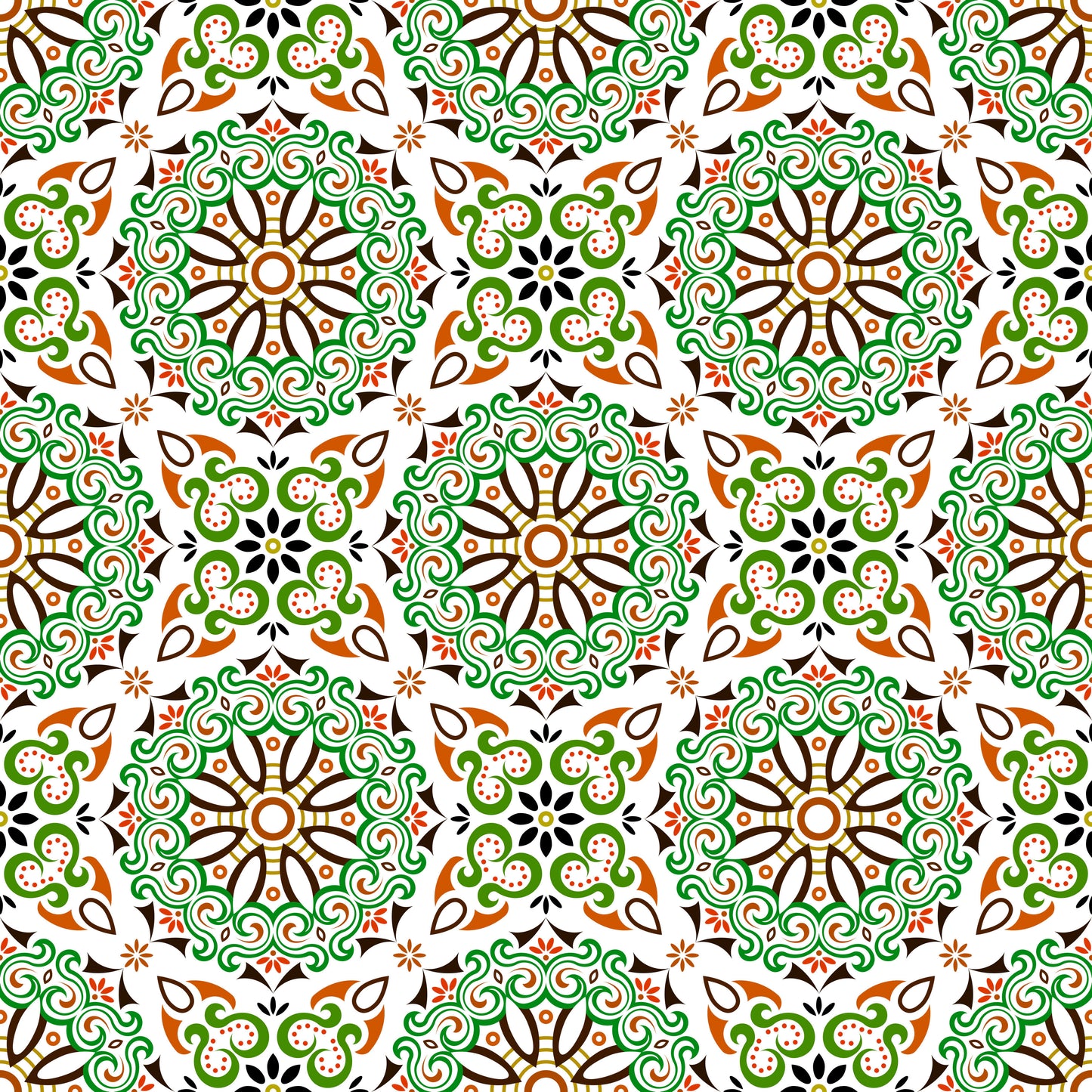 Green - Orange Mandala Fabric - 166i