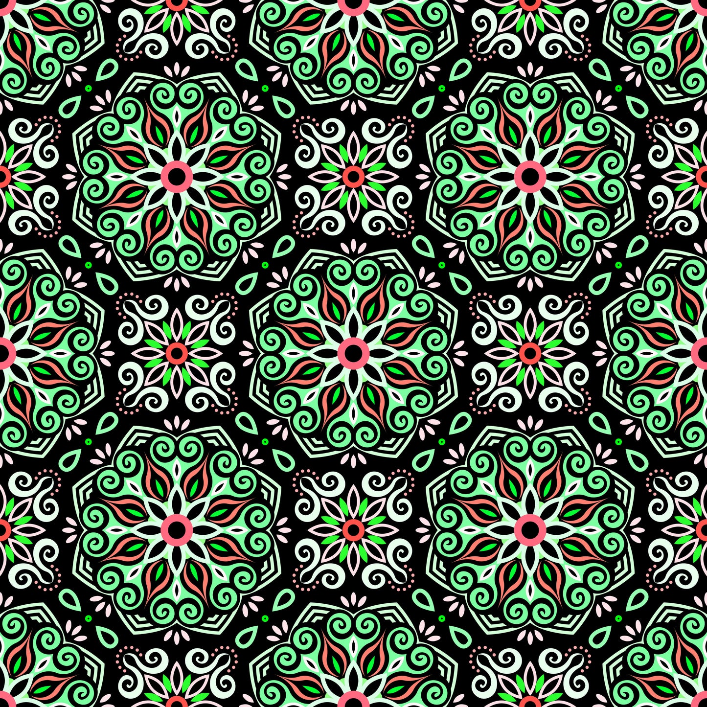 Green - Red Mandala Fabric - 203