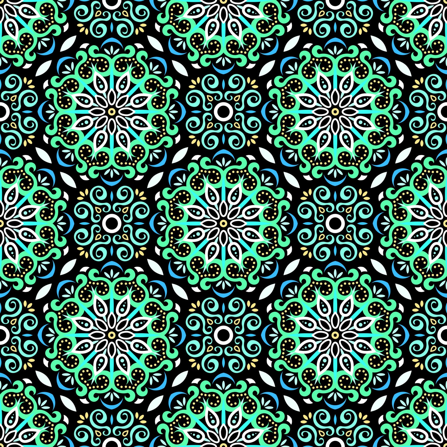 Turquoise - Blue - Yellow Mandala Fabric - 165