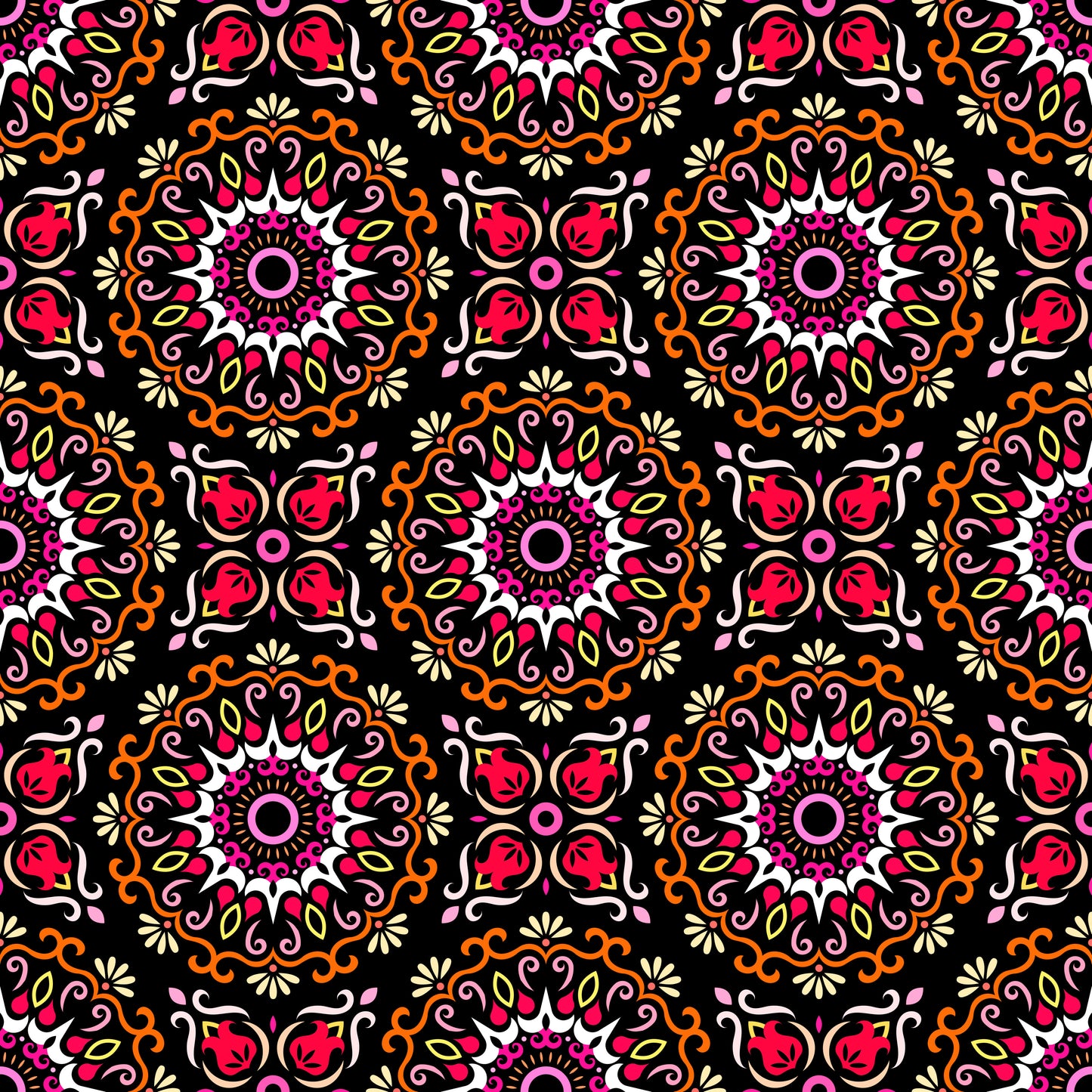 Orange - Red - Yellow Mandala Fabric - 174