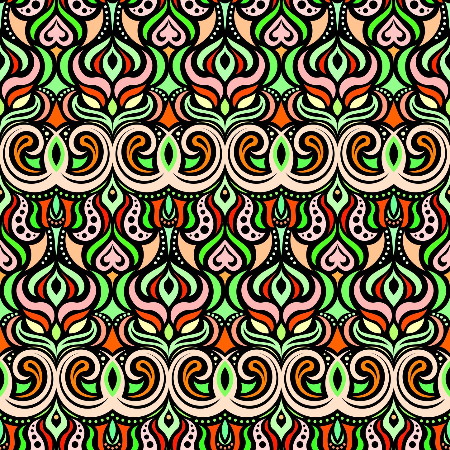 Orange - Green Abstract Doodle Fabric 1009.7