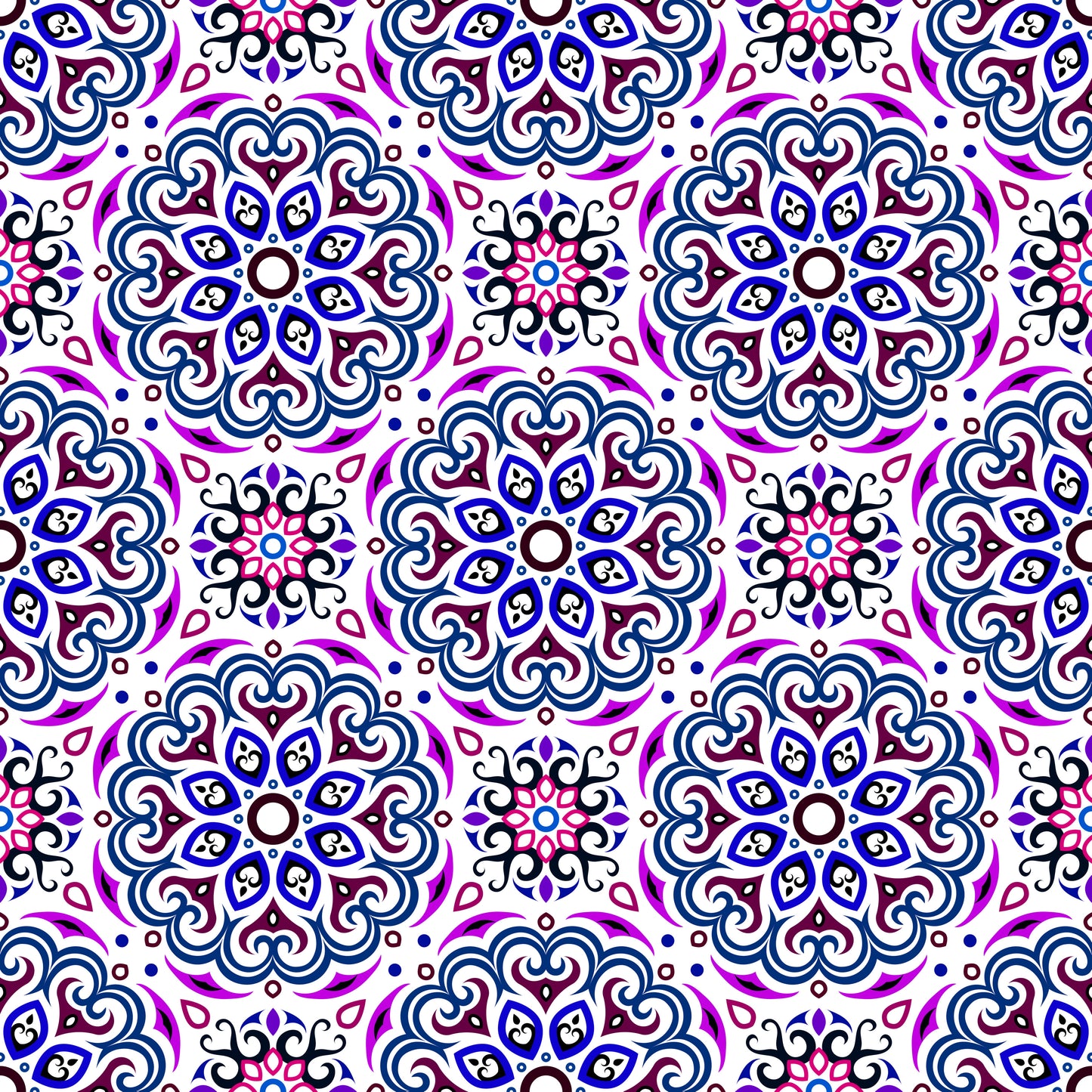 Blue - Purple - Red Mandala Fabric - 155i