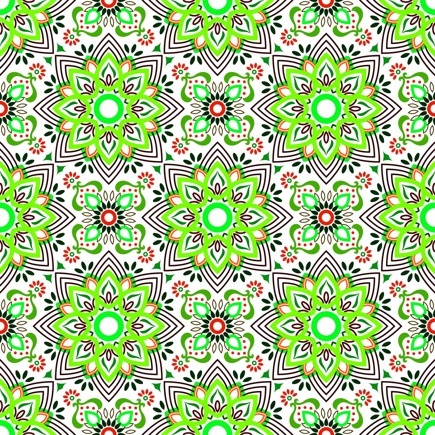 Green - Red Mandala Fabric - 145i