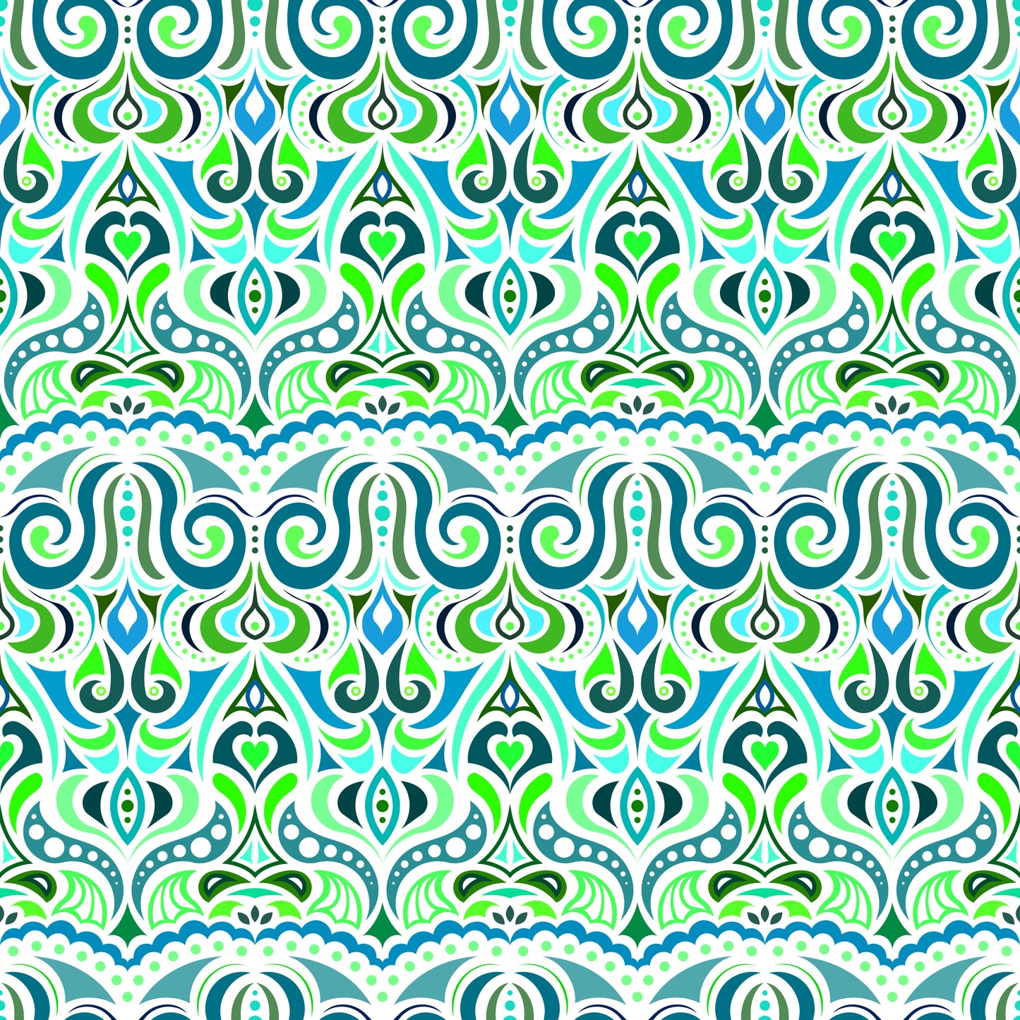 Turquoise - Green - Blue Abstract Doodle Fabric 1010.2i